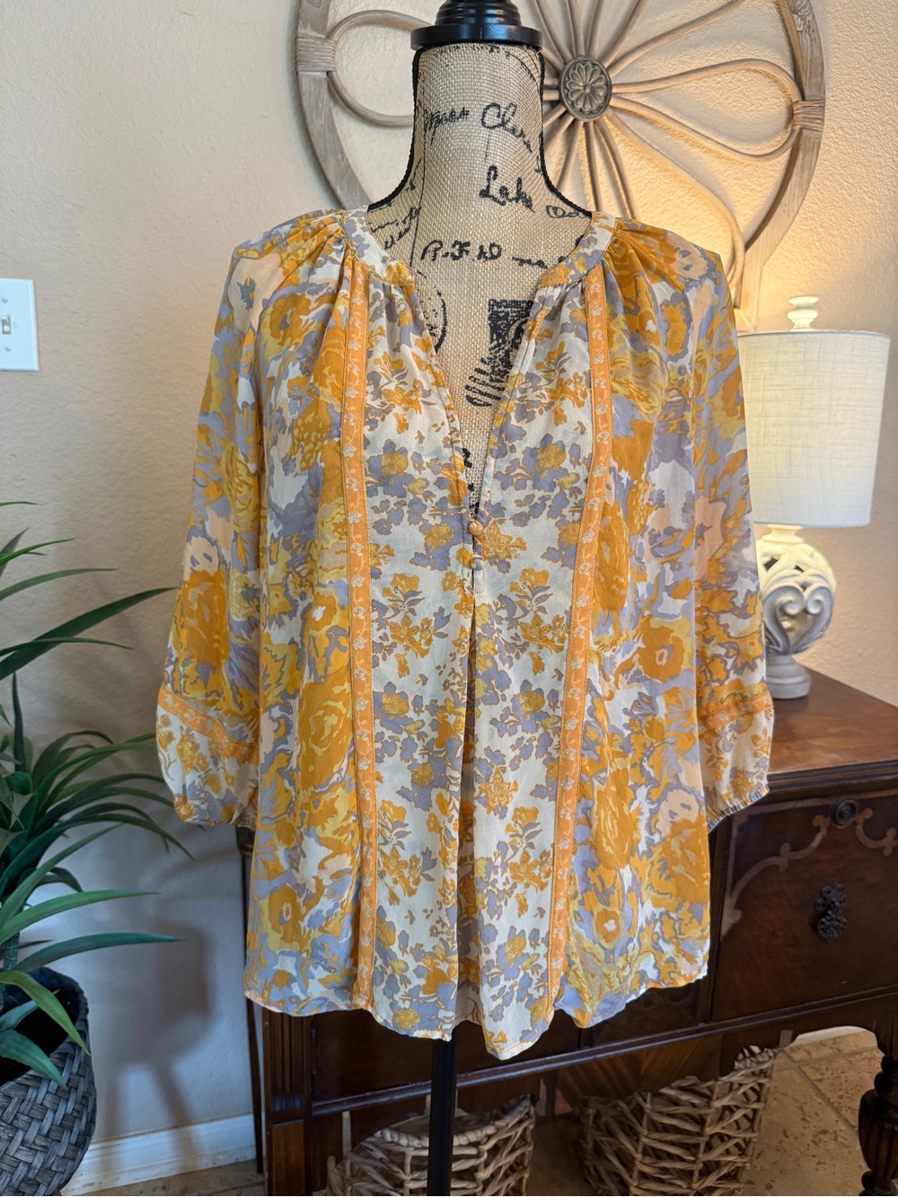 Joie Silk Floral Peasant Blouse - Yellow Multi